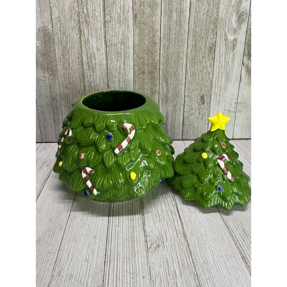 Vtg Dayton Hudson Style Christmas Tree Cookie Jar Container with 9" Tall Ceramic - Picture 7 of 10